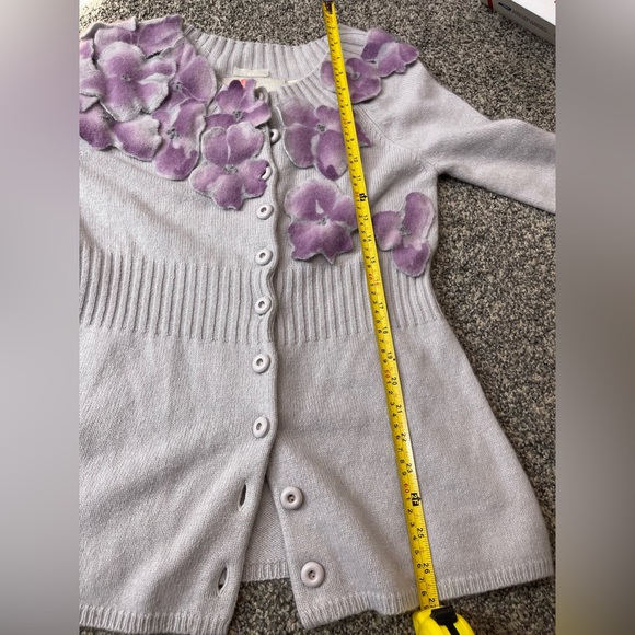 Anthropologie Precious Peony Floral Embellished Cardigan sweater Cashmere Rabbit - Picture 11 of 11